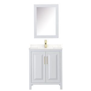 Wyndham Collection WCV252530SWGC2UNSMED Daria 30 Inch Single Bathroom Vanity in White, Light-Vein Carrara Cultured Marble Countertop, Undermount Square Sink, Medicine Cabinet, Brushed Gold Trim