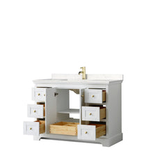 Load image into Gallery viewer, Wyndham Collection WCV232348SWGC2UNSMXX Avery 48 Inch Single Bathroom Vanity in White, Light-Vein Carrara Cultured Marble Countertop, Undermount Square Sink, Brushed Gold Trim