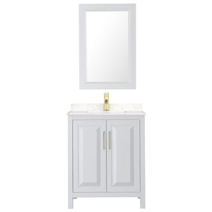 Wyndham Collection WCV252530SWGC2UNSM24 Daria 30 Inch Single Bathroom Vanity in White, Light-Vein Carrara Cultured Marble Countertop, Undermount Square Sink, 24 Inch Mirror, Brushed Gold Trim