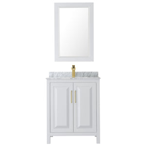 Wyndham Collection WCV252530SWGCMUNSM24 Daria 30 Inch Single Bathroom Vanity in White, White Carrara Marble Countertop, Undermount Square Sink, 24 Inch Mirror, Brushed Gold Trim
