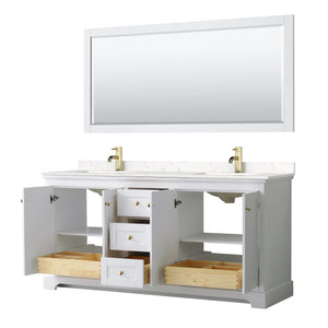 Wyndham Collection WCV232372DWGC2UNSMXX Avery 72 Inch Double Bathroom Vanity in White, Light-Vein Carrara Cultured Marble Countertop, Undermount Square Sinks, Brushed Gold Trim