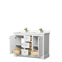 Load image into Gallery viewer, Wyndham Collection WCV232348DWGC2UNSMXX Avery 48 Inch Double Bathroom Vanity in White, Light-Vein Carrara Cultured Marble Countertop, Undermount Square Sinks, Brushed Gold Trim
