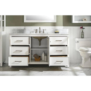 Legion Furniture WLF2160S-W 60" WHITE FINISH SINGLE SINK VANITY CABINET WITH CARRARA WHITE TOP