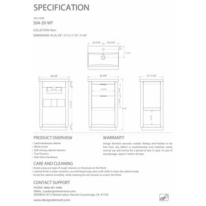 Design Element S04-20-WT Klein 20" Single Sink Vanity In White