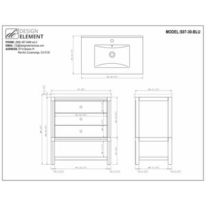 Design Element S07-30-BLU Logan 30" Single Sink Vanity In Blue