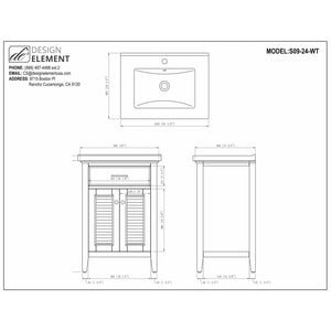 Design Element S09-24-WT Cameron 24" Single Sink Vanity In White