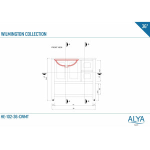 Alya Bath HE-102-36-W Wilmington 36 inch Vanity WHITE with No Top
