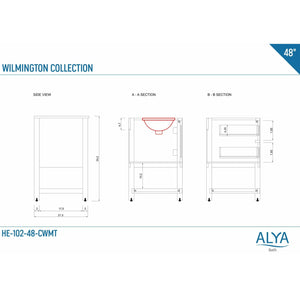 Alya Bath HE-102-48-B Wilmington 48 inch Vanity BLUE with No Top