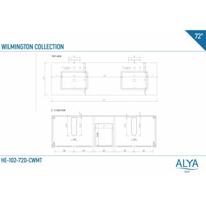 Alya Bath HE-102-72D-W Wilmington 72 inch DOUBLE Vanity WHITE with No Top