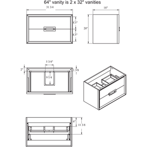 Lucena Bath 42542 64" White Décor Tirador double Vanity