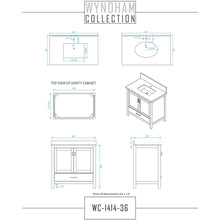 Load image into Gallery viewer, Wyndham Collection WCS141436SGYWCUNSM24 Sheffield 36 Inch Single Bathroom Vanity in Gray, White Cultured Marble Countertop, Undermount Square Sink, 24 Inch Mirror