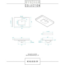 Load image into Gallery viewer, Wyndham Collection WCS141436SKGWCUNSM24 Sheffield 36 Inch Single Bathroom Vanity in Dark Gray, White Cultured Marble Countertop, Undermount Square Sink, 24 Inch Mirror