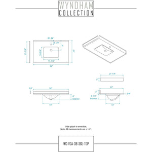 Wyndham Collection WCS141436SWHWCUNSM24 Sheffield 36 Inch Single Bathroom Vanity in White, White Cultured Marble Countertop, Undermount Square Sink, 24 Inch Mirror