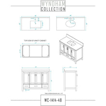 Load image into Gallery viewer, Wyndham Collection WCS141448SGYC2UNSMED Sheffield 48 Inch Single Bathroom Vanity in Gray, Carrara Cultured Marble Countertop, Undermount Square Sink, Medicine Cabinet