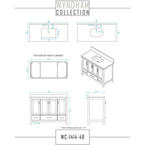 Wyndham Collection WCS141448SGYC2UNSMED Sheffield 48 Inch Single Bathroom Vanity in Gray, Carrara Cultured Marble Countertop, Undermount Square Sink, Medicine Cabinet