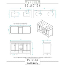 Load image into Gallery viewer, Wyndham Collection WCS141460DGYC2UNSMXX Sheffield 60 Inch Double Bathroom Vanity in Gray, Carrara Cultured Marble Countertop, Undermount Square Sinks, No Mirror