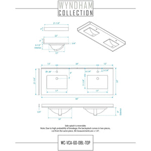 Wyndham Collection WCS141460DWHC2UNSMXX Sheffield 60 Inch Double Bathroom Vanity in White, Carrara Cultured Marble Countertop, Undermount Square Sinks, No Mirror