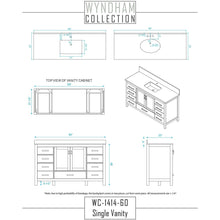 Load image into Gallery viewer, Wyndham Collection WCS141460SGYC2UNSMXX Sheffield 60 Inch Single Bathroom Vanity in Gray, Carrara Cultured Marble Countertop, Undermount Square Sink, No Mirror