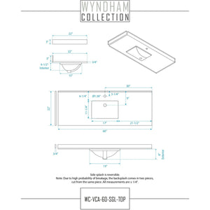 Wyndham Collection WCS141460SWHWCUNSM58 Sheffield 60 Inch Single Bathroom Vanity in White, White Cultured Marble Countertop, Undermount Square Sink, 58 Inch Mirror