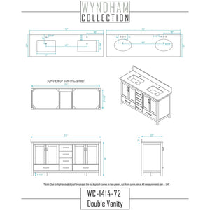 Wyndham Collection WCS141472DGYCMUNOMED Sheffield 72 Inch Double Bathroom Vanity in Gray, White Carrara Marble Countertop, Undermount Oval Sinks, and Medicine Cabinets