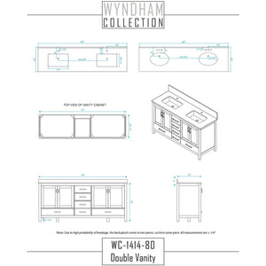 Wyndham Collection WCS141480DKGCMUNOMXX Sheffield 80 Inch Double Bathroom Vanity in Dark Gray, White Carrara Marble Countertop, Undermount Oval Sinks, and No Mirror