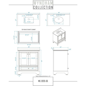 Wyndham Collection WCS202036SWGC2UNSM24 Deborah 36 Inch Single Bathroom Vanity in White, Carrara Cultured Marble Countertop, Undermount Square Sink, Brushed Gold Trim, 24 Inch Mirror