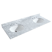 Load image into Gallery viewer, Wyndham Collection WCS202060DWGCMUNOM58 Deborah 60 Inch Double Bathroom Vanity in White, White Carrara Marble Countertop, Undermount Oval Sinks, Brushed Gold Trim, 58 Inch Mirror