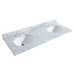 Wyndham Collection WCS202060DWGCMUNOM58 Deborah 60 Inch Double Bathroom Vanity in White, White Carrara Marble Countertop, Undermount Oval Sinks, Brushed Gold Trim, 58 Inch Mirror