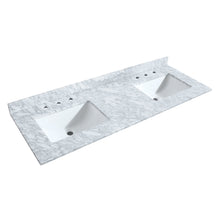 Load image into Gallery viewer, Wyndham Collection WCS202060DWGCMUNSM58 Deborah 60 Inch Double Bathroom Vanity in White, White Carrara Marble Countertop, Undermount Square Sinks, Brushed Gold Trim, 58 Inch Mirror