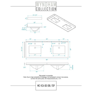 Wyndham Collection WCS202060DWGC2UNSMXX Deborah 60 Inch Double Bathroom Vanity in White, Carrara Cultured Marble Countertop, Undermount Square Sinks, Brushed Gold Trim, No Mirrors