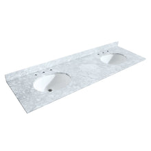 Load image into Gallery viewer, Wyndham Collection WCS202072DWGCMUNOMED Deborah 72 Inch Double Bathroom Vanity in White, White Carrara Marble Countertop, Undermount Oval Sinks, Brushed Gold Trim, Medicine Cabinets