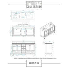 Load image into Gallery viewer, Wyndham Collection WCS202072DWGC2UNSM24 Deborah 72 Inch Double Bathroom Vanity in White, Carrara Cultured Marble Countertop, Undermount Square Sinks, Brushed Gold Trim, 24 Inch Mirrors