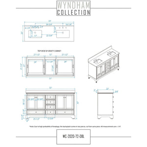 Wyndham Collection WCS202072DDEC2UNSM24 Deborah 72 Inch Double Bathroom Vanity in Dark Espresso, Light-Vein Carrara Cultured Marble Countertop, Undermount Square Sinks, 24 Inch Mirrors