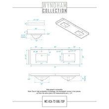 Load image into Gallery viewer, Wyndham Collection WCS202072DWGWCUNSM70 Deborah 72 Inch Double Bathroom Vanity in White, White Cultured Marble Countertop, Undermount Square Sinks, Brushed Gold Trim, 70 Inch Mirror