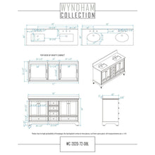 Load image into Gallery viewer, Wyndham Collection WCS202072DWGCMUNOMED Deborah 72 Inch Double Bathroom Vanity in White, White Carrara Marble Countertop, Undermount Oval Sinks, Brushed Gold Trim, Medicine Cabinets