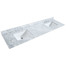 Load image into Gallery viewer, Wyndham Collection WCS202080DWGCMUNSM70 Deborah 80 Inch Double Bathroom Vanity in White, White Carrara Marble Countertop, Undermount Square Sinks, Brushed Gold Trim, 70 Inch Mirror