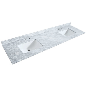 Wyndham Collection WCS202080DWGCMUNSM70 Deborah 80 Inch Double Bathroom Vanity in White, White Carrara Marble Countertop, Undermount Square Sinks, Brushed Gold Trim, 70 Inch Mirror