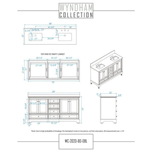 Wyndham Collection WCS202080DWGC2UNSMXX Deborah 80 Inch Double Bathroom Vanity in White, Carrara Cultured Marble Countertop, Undermount Square Sinks, Brushed Gold Trim, No Mirrors