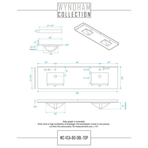 Wyndham Collection WCS202080DWGC2UNSM70 Deborah 80 Inch Double Bathroom Vanity in White, Carrara Cultured Marble Countertop, Undermount Square Sinks, Brushed Gold Trim, 70 Inch Mirror