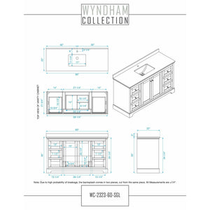Wyndham Collection WCV232360SWGC2UNSM58 Avery 60 Inch Single Bathroom Vanity in White, Light-Vein Carrara Cultured Marble Countertop, Undermount Square Sink, 58 Inch Mirror, Brushed Gold Trim