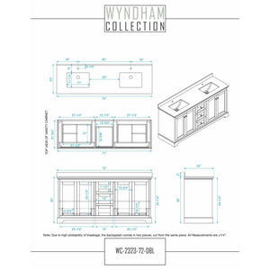 Wyndham Collection WCV232372DWGC2UNSMXX Avery 72 Inch Double Bathroom Vanity in White, Light-Vein Carrara Cultured Marble Countertop, Undermount Square Sinks, Brushed Gold Trim