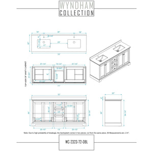 Wyndham Collection WCV232372DKGWCUNSMXX Avery 72 Inch Double Bathroom Vanity in Dark Gray, White Cultured Marble Countertop, Undermount Square Sinks, No Mirror