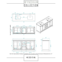 Load image into Gallery viewer, Wyndham Collection WCV232372DBLC2UNSMXX Avery 72 Inch Double Bathroom Vanity in Dark Blue, Light-Vein Carrara Cultured Marble Countertop, Undermount Square Sinks, No Mirror