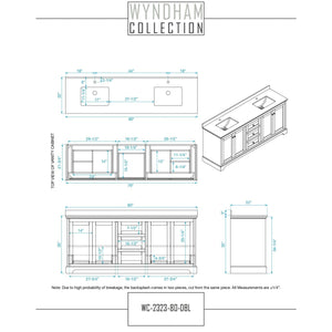 Wyndham Collection WCV232380DKGC2UNSM70 Avery 80 Inch Double Bathroom Vanity in Dark Gray, Light-Vein Carrara Cultured Marble Countertop, Undermount Square Sinks, 70 Inch Mirror