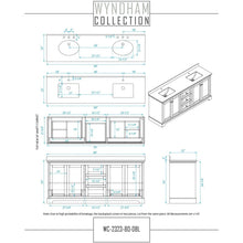 Load image into Gallery viewer, Wyndham Collection WCV232380DBLCMUNSM70 Avery 80 Inch Double Bathroom Vanity in Dark Blue, White Carrara Marble Countertop, Undermount Square Sinks, and 70 Inch Mirror