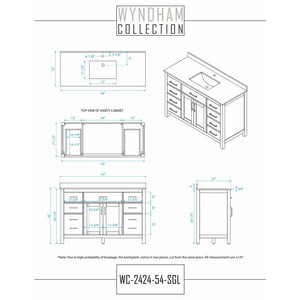 Wyndham Collection WCG242454SWBCCUNSMXX Beckett 54 Inch Single Bathroom Vanity in White, Carrara Cultured Marble Countertop, Undermount Square Sink, Matte Black Trim