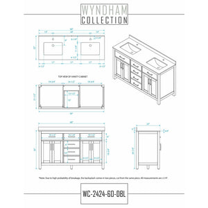 Wyndham Collection WCG242460DWGCCUNSMXX Beckett 60 Inch Double Bathroom Vanity in White, Carrara Cultured Marble Countertop, Undermount Square Sinks, Brushed Gold Trim