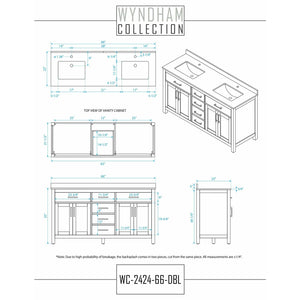 Wyndham Collection WCG242466DBLWCUNSMXX Beckett 66 Inch Double Bathroom Vanity in Dark Blue, White Cultured Marble Countertop, Undermount Square Sinks, No Mirror