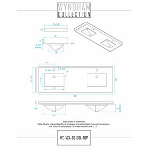 Wyndham Collection WCG242466DBLWCUNSMXX Beckett 66 Inch Double Bathroom Vanity in Dark Blue, White Cultured Marble Countertop, Undermount Square Sinks, No Mirror