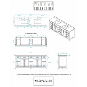 Wyndham Collection WCG242484DBLCCUNSMXX Beckett 84 Inch Double Bathroom Vanity in Dark Blue, Carrara Cultured Marble Countertop, Undermount Square Sinks, No Mirror